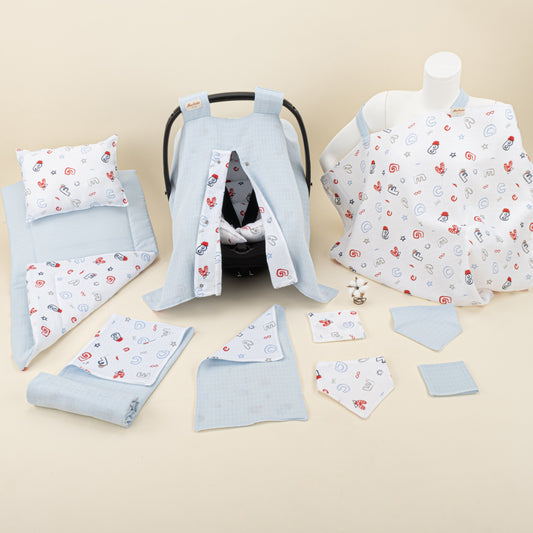 11 Piece - Newborn Sets - Double Sided - Seasonal - Bebe Mavi Muslin - Harfli