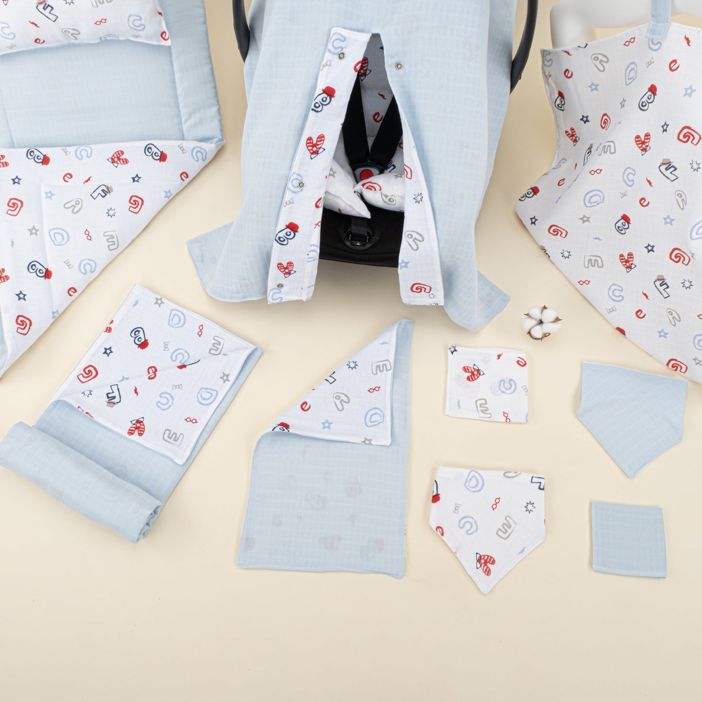 11 Piece - Newborn Sets - Double Sided - Seasonal - Bebe Mavi Muslin - Harfli