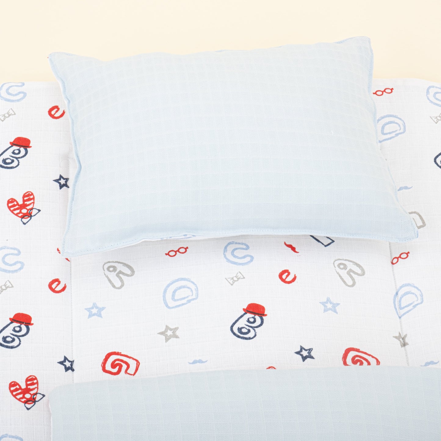 Double Sided Changing Pad and Pillow - Bebe Mavi Muslin - Harfli