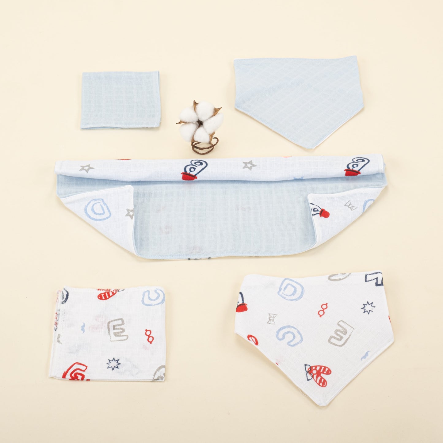 11 Piece - Newborn Sets - Double Sided - Seasonal - Bebe Mavi Muslin - Harfli