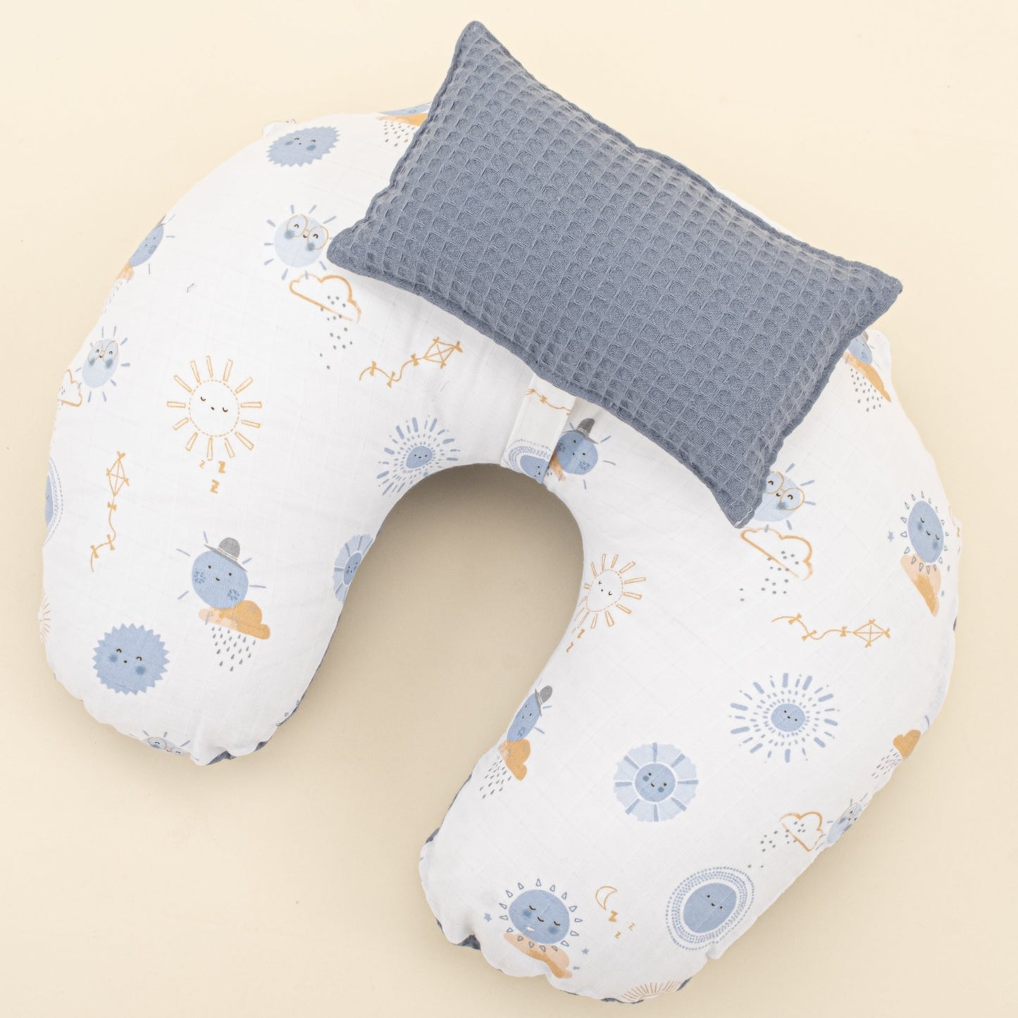 EDouble Sided Breastfeeding Pillow - Açık İndigo Petek - Mavi Güneş