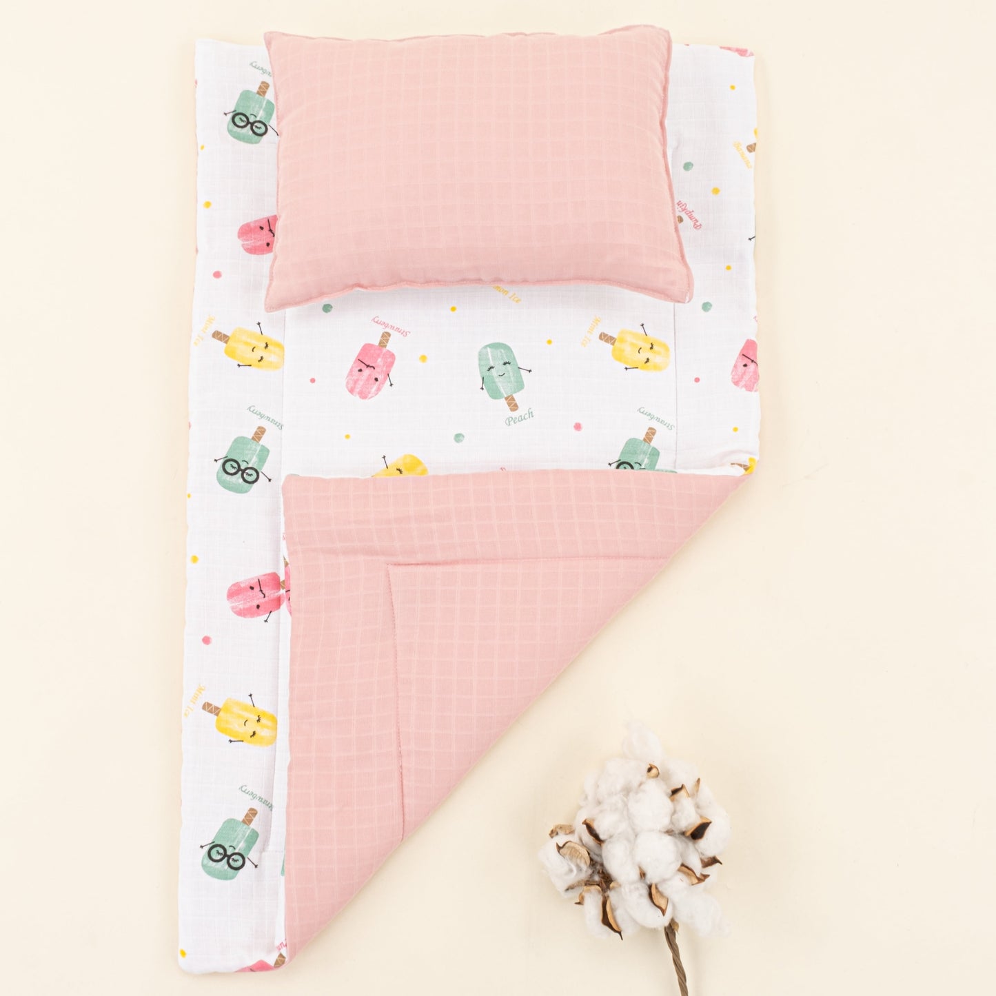 Double Sided Changing Pad and Pillow - Pudra Muslin - Dondurma