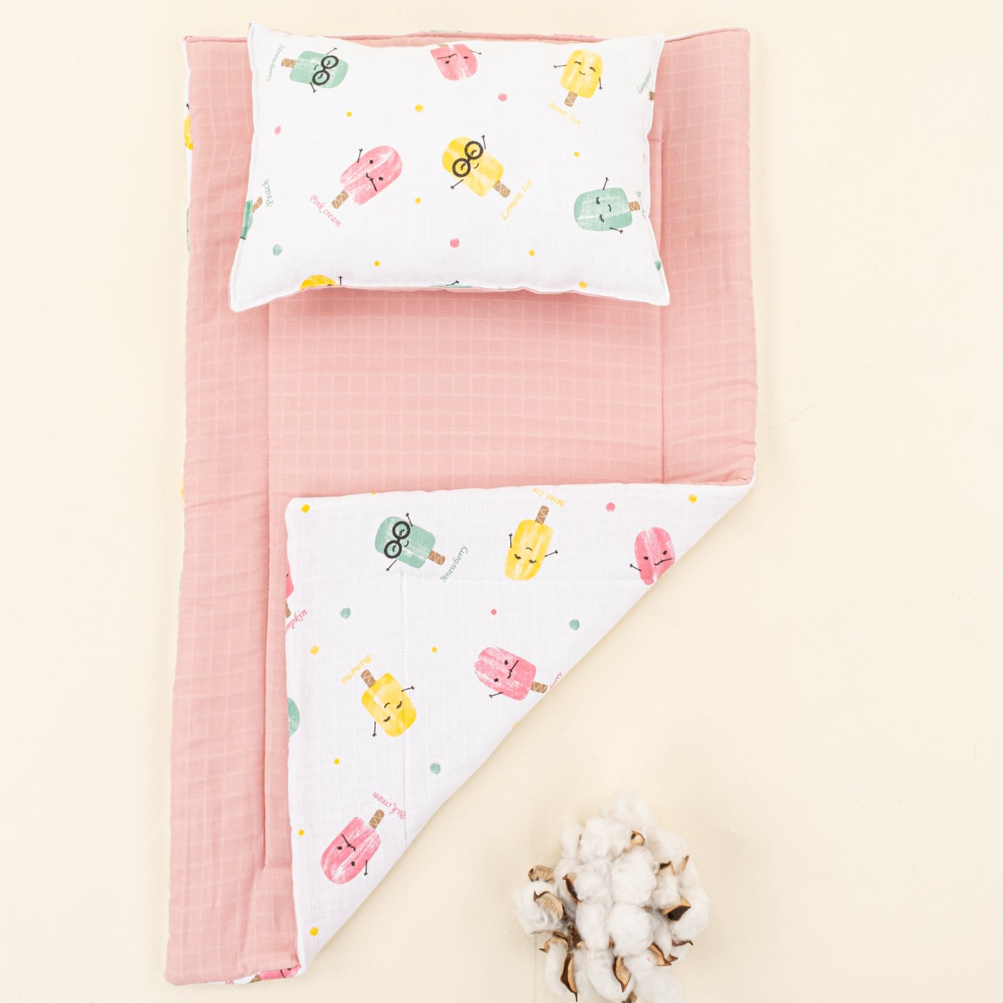 Double Sided Changing Pad and Pillow - Pudra Muslin - Dondurma