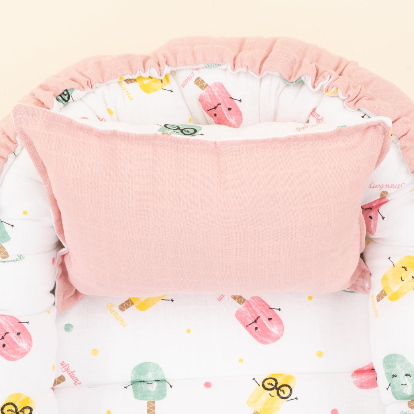 Babynest and Pillow - Çift Taraflı - Pudra Muslin - Dondurma