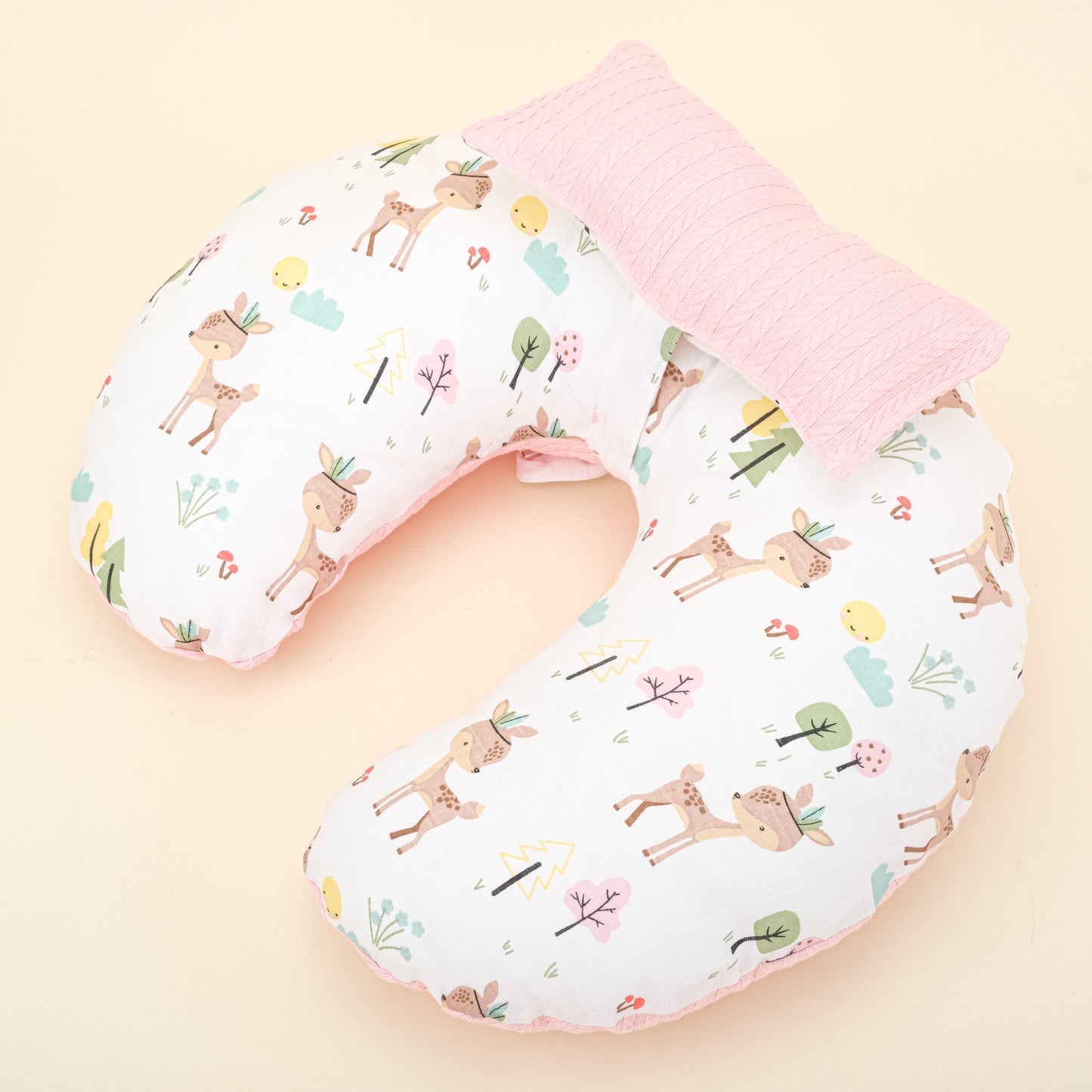 Double Sided Breastfeeding Pillow - Koyu Pembe Örgü - Ceylan