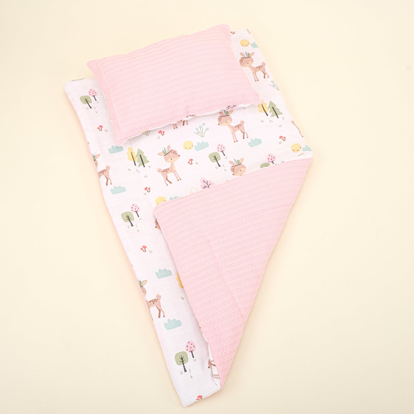 Double Sided Changing Pad and Pillow - Koyu Pembe Örgü - Ceylan