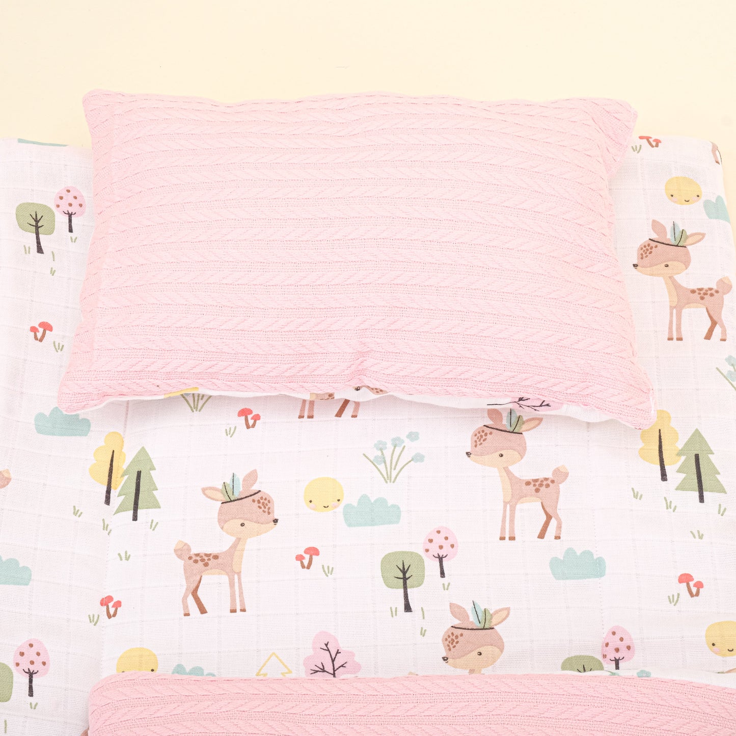 Double Sided Changing Pad and Pillow - Koyu Pembe Örgü - Ceylan