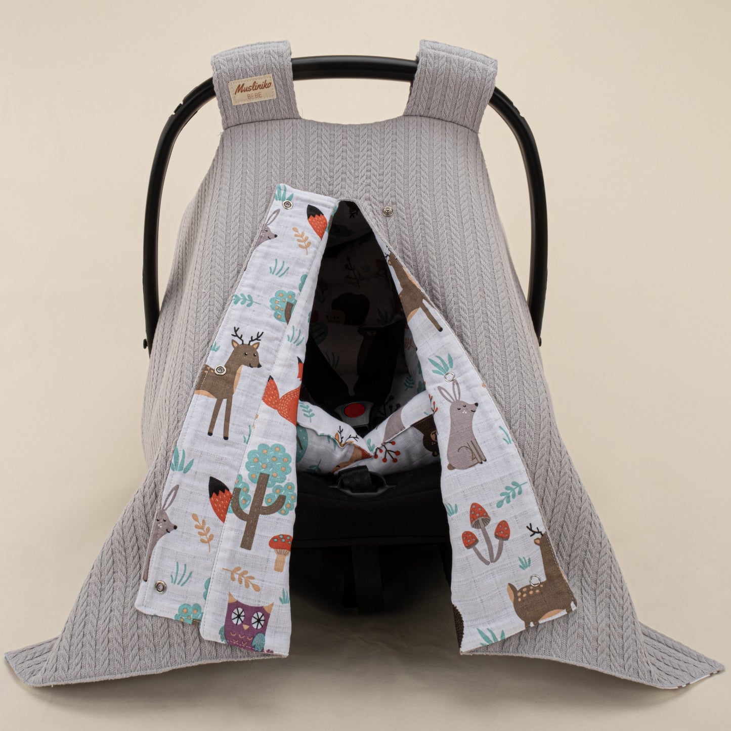 Stroller Cover Set - Double Side - Gri Örgü - Orman