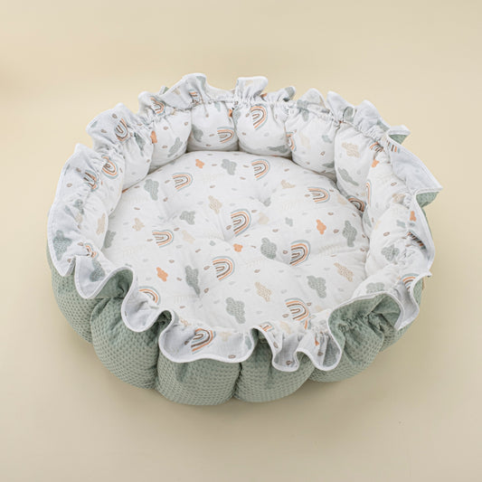 Round Babynest - Çift Taraflı - Yeşil Petek - Gökkuşağı