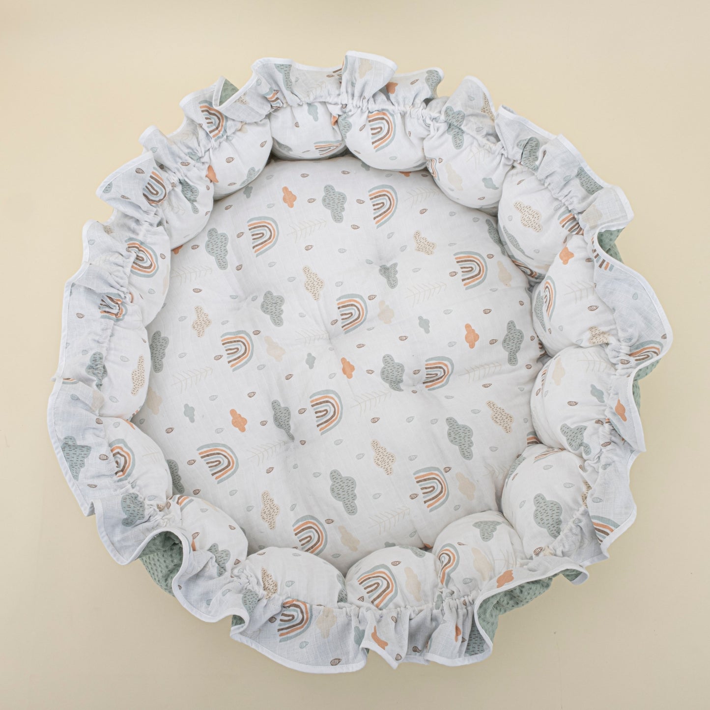 Round Babynest - Çift Taraflı - Yeşil Petek - Gökkuşağı