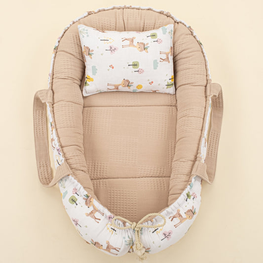 Babynest and Pillow - Çift Taraflı - Bej Waffle - Ceylan