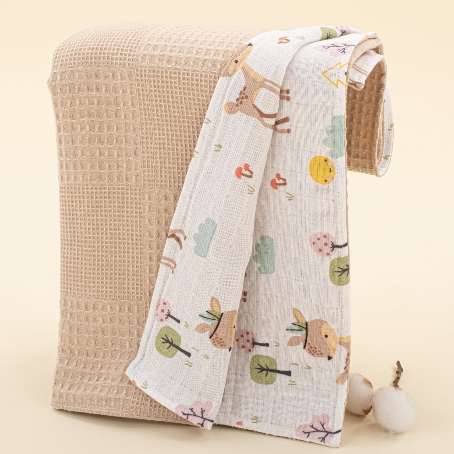 Double Sided Pique Blanket - Bej Waffle - Ceylan