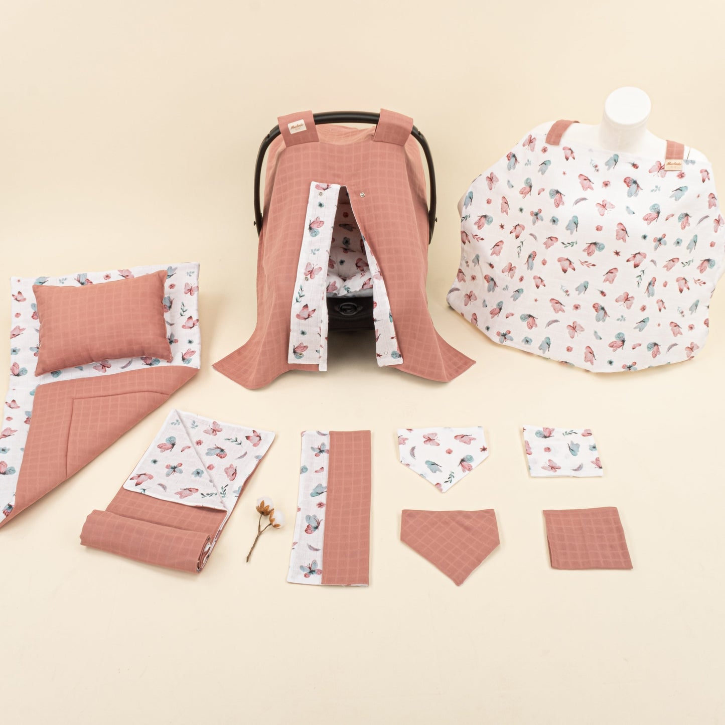 11 Piece - Newborn Sets - Double Sided - Seasonal - Gül Kurusu Muslin - Kelebekler