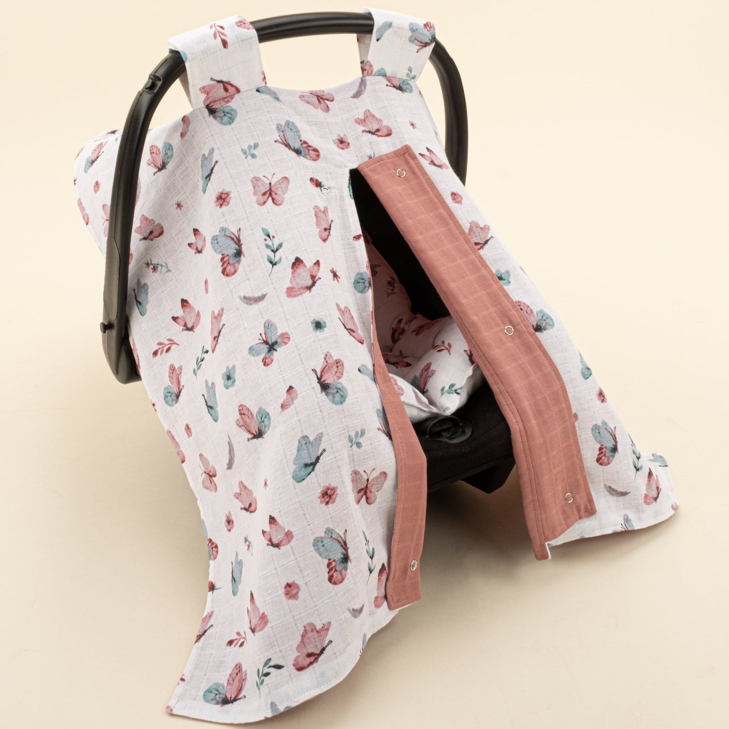 Stroller Cover Set - Double Side - Gül Kurusu Muslin - Kelebekler