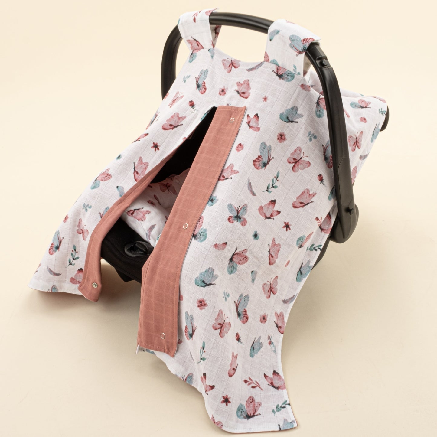 Stroller Cover Set - Double Side - Gül Kurusu Muslin - Kelebekler