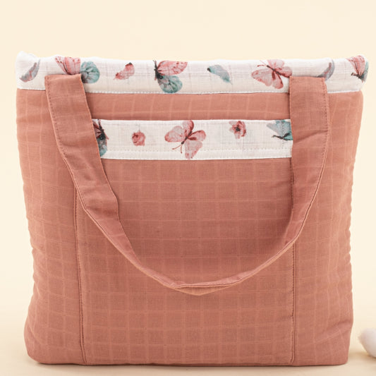 Baby Care Bag - Gül Kurusu Muslin - Kelebekler