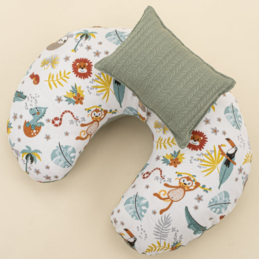 Double Sided Breastfeeding Pillow - Koyu Yeşil Örgü - Hayvanat Bahçesi