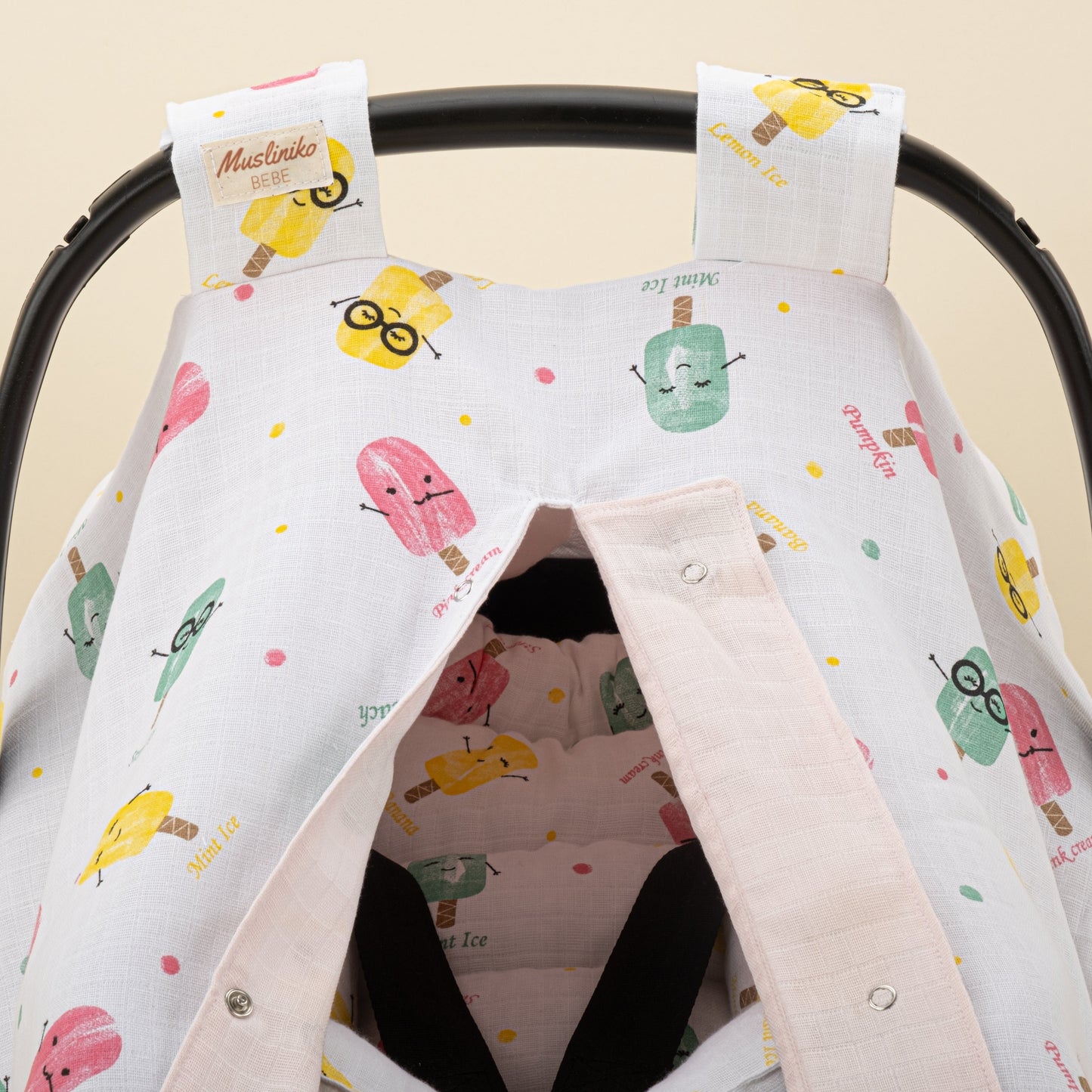 Stroller Cover Set - Double Side - Bebe Pembe Muslin - Dondurma