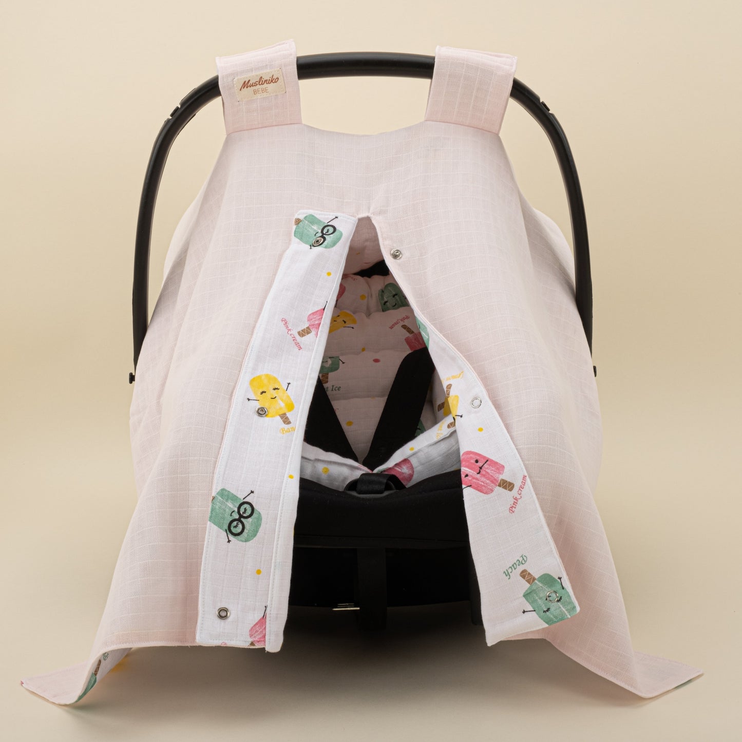 Stroller Cover Set - Double Side - Bebe Pembe Muslin - Dondurma