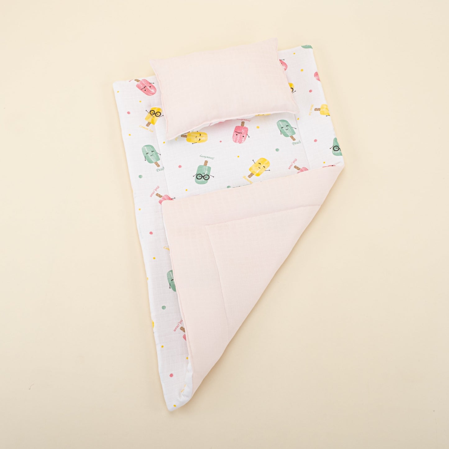 Double Sided Changing Pad and Pillow - Bebe Pembe Muslin - Dondurma