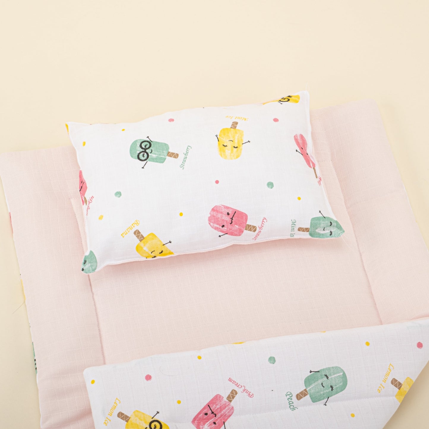 Double Sided Changing Pad and Pillow - Bebe Pembe Muslin - Dondurma