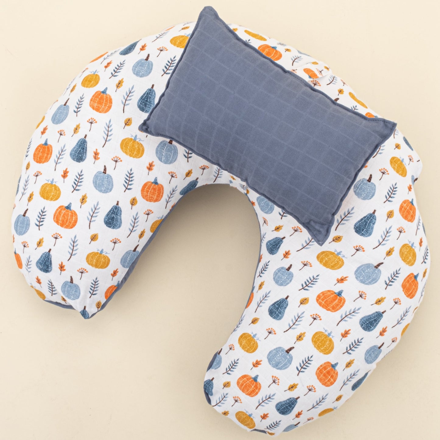 Double Sided Breastfeeding Pillow - İndigo Muslin - Mavi Balkabağı