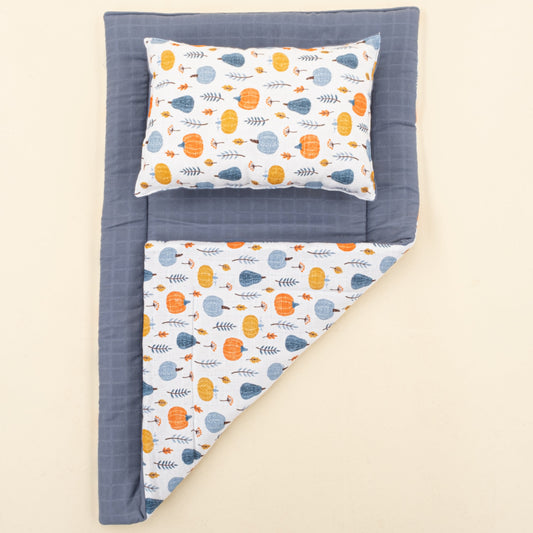 Double Sided Changing Pad and Pillow - İndigo Muslin - Mavi Balkabağı