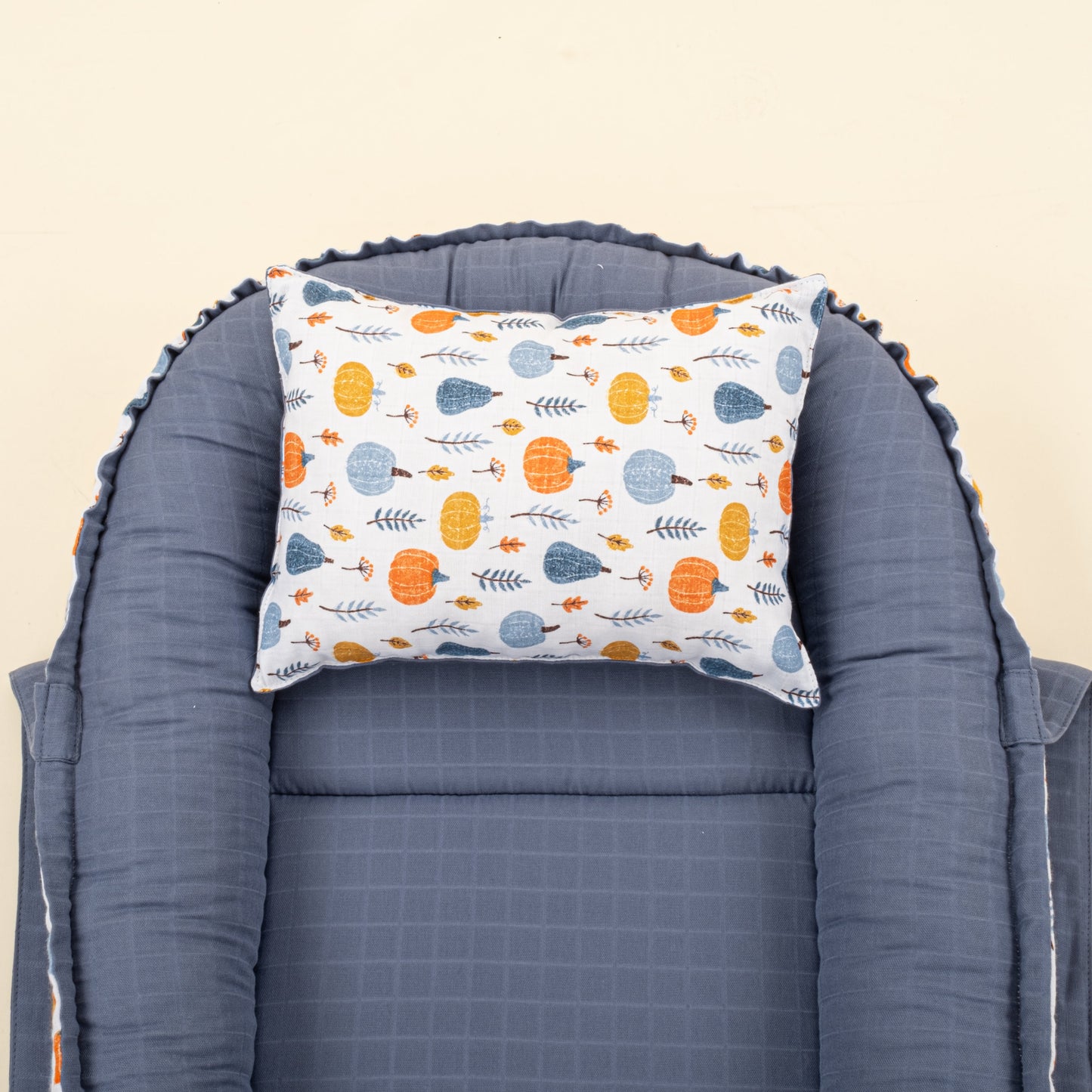 Babynest and Pillow - Çift Taraflı - İndigo Muslin - Mavi Balkabağı