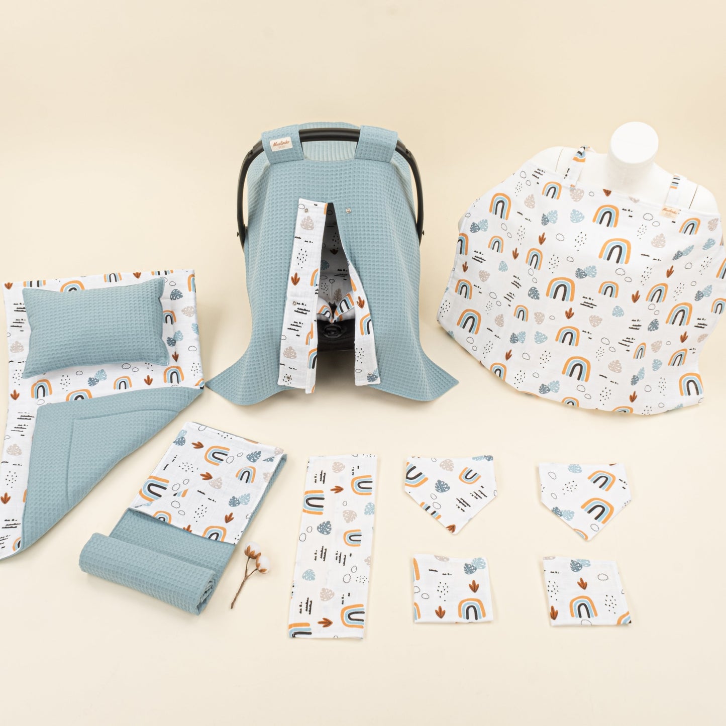 11 Piece - Newborn Sets - Double Sided - Winter - Petrol Mavisi Petek - Petrol Mavisi Gökkuşağı