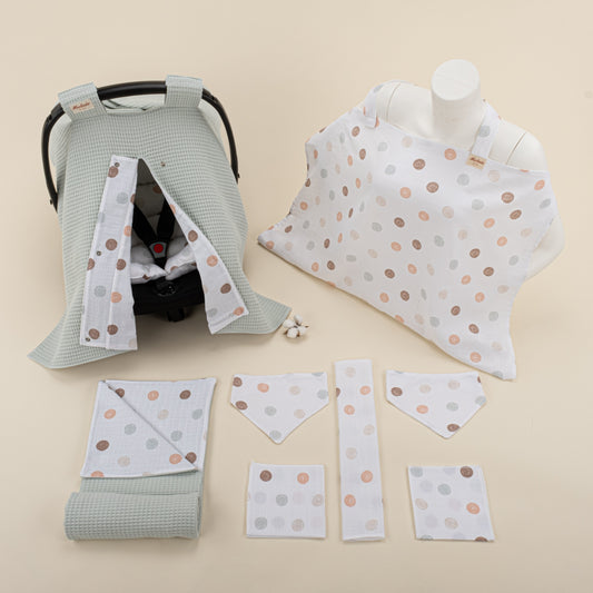 9 Piece - Newborn Sets - Double Sided - Winter - Yeşil Petek - Puantiye