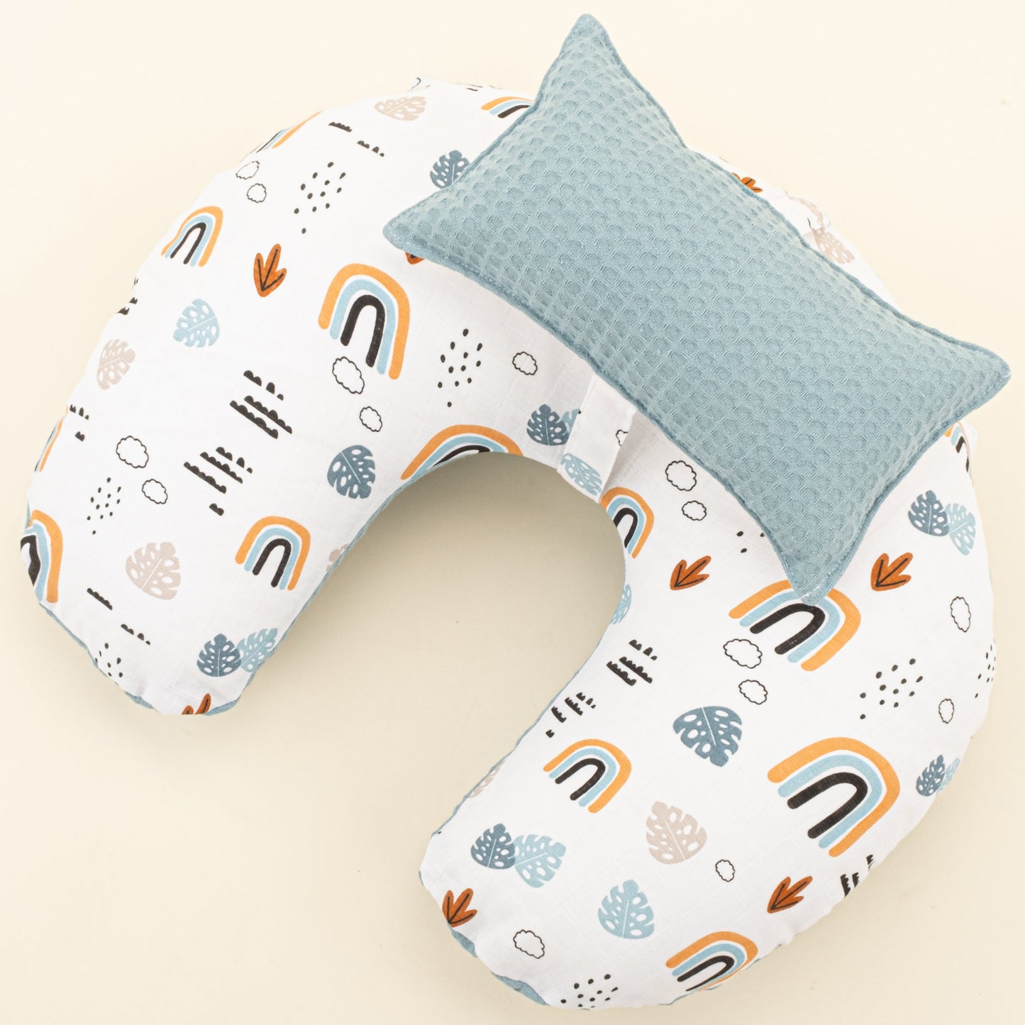 Double Sided Breastfeeding Pillow - Petrol Mavisi Petek - Petrol Mavisi Gökkuşağı