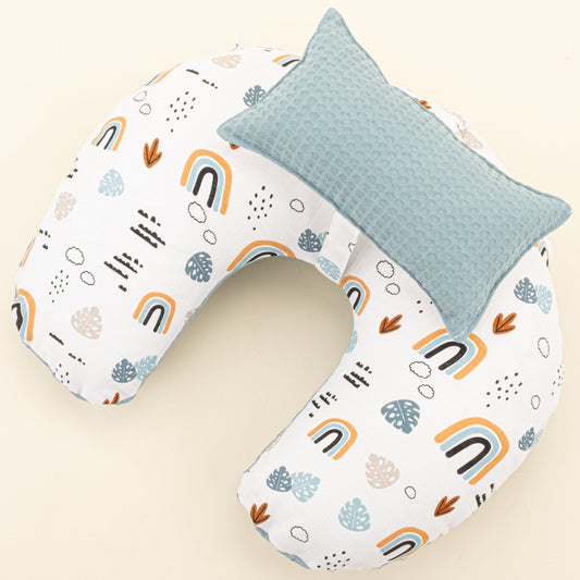 Double Sided Breastfeeding Pillow - Petrol Mavisi Petek - Petrol Mavisi Gökkuşağı