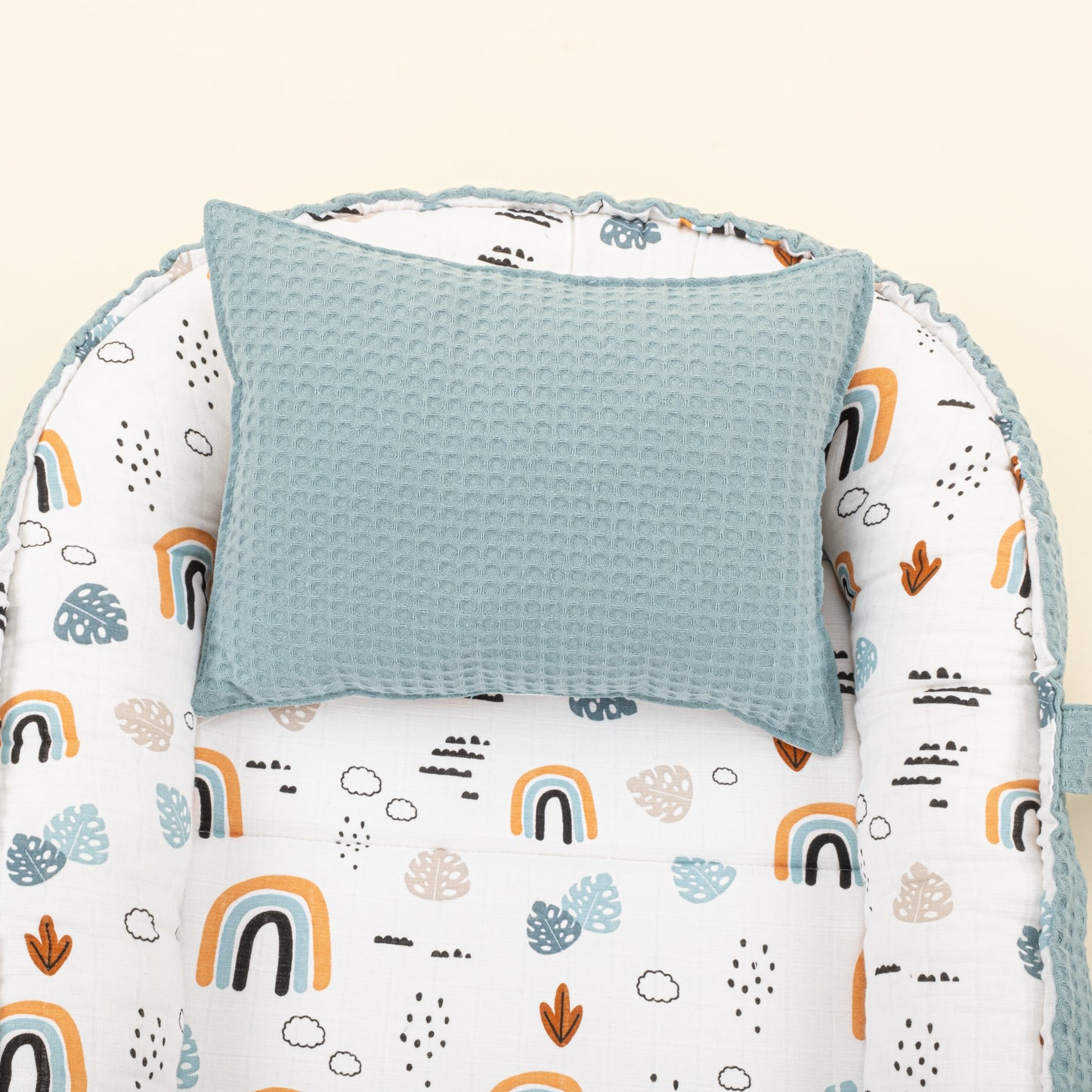 Babynest and Pillow - Çift Taraflı - Petrol Mavisi Petek - Petrol Mavisi Gökkuşağı