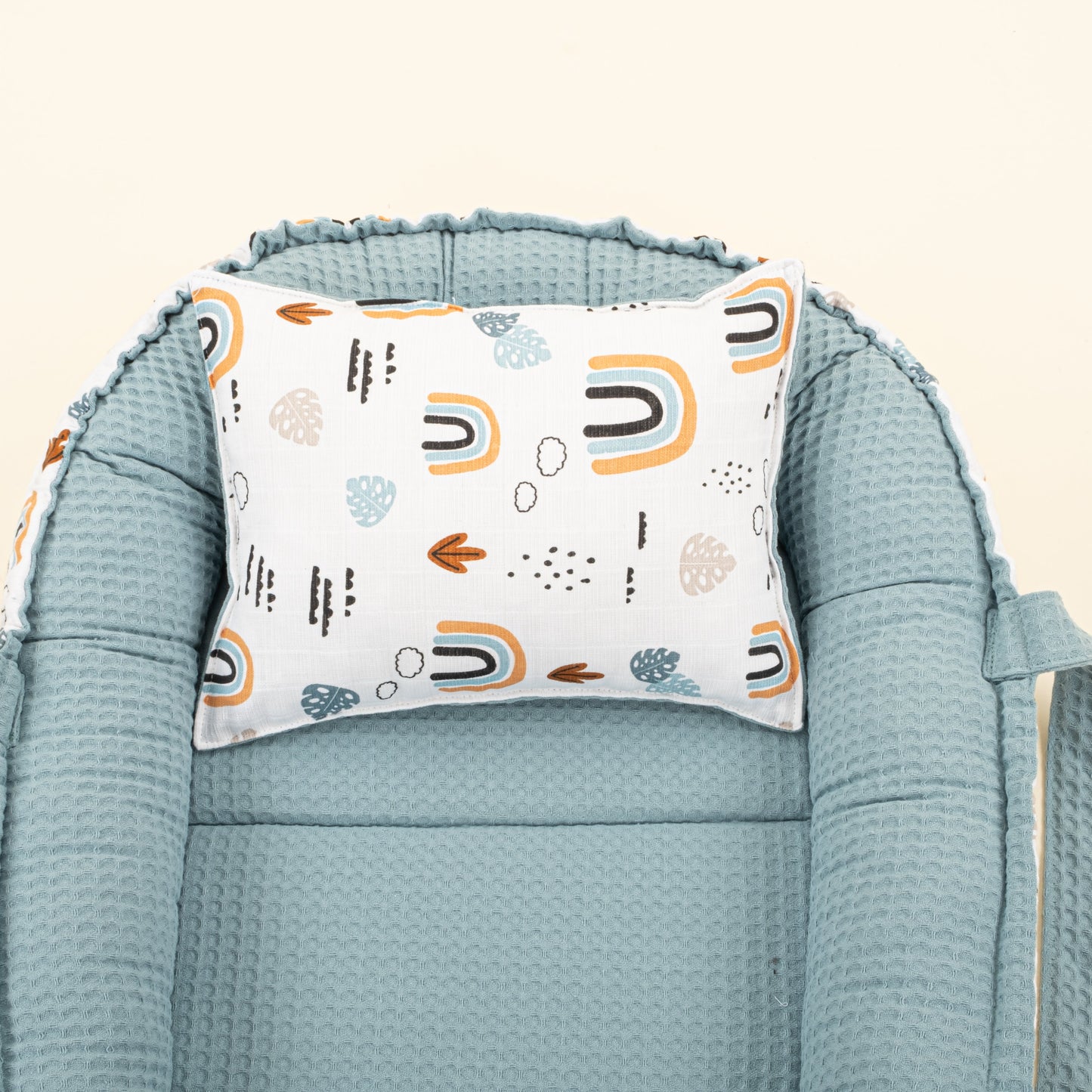 Babynest and Pillow - Çift Taraflı - Petrol Mavisi Petek - Petrol Mavisi Gökkuşağı