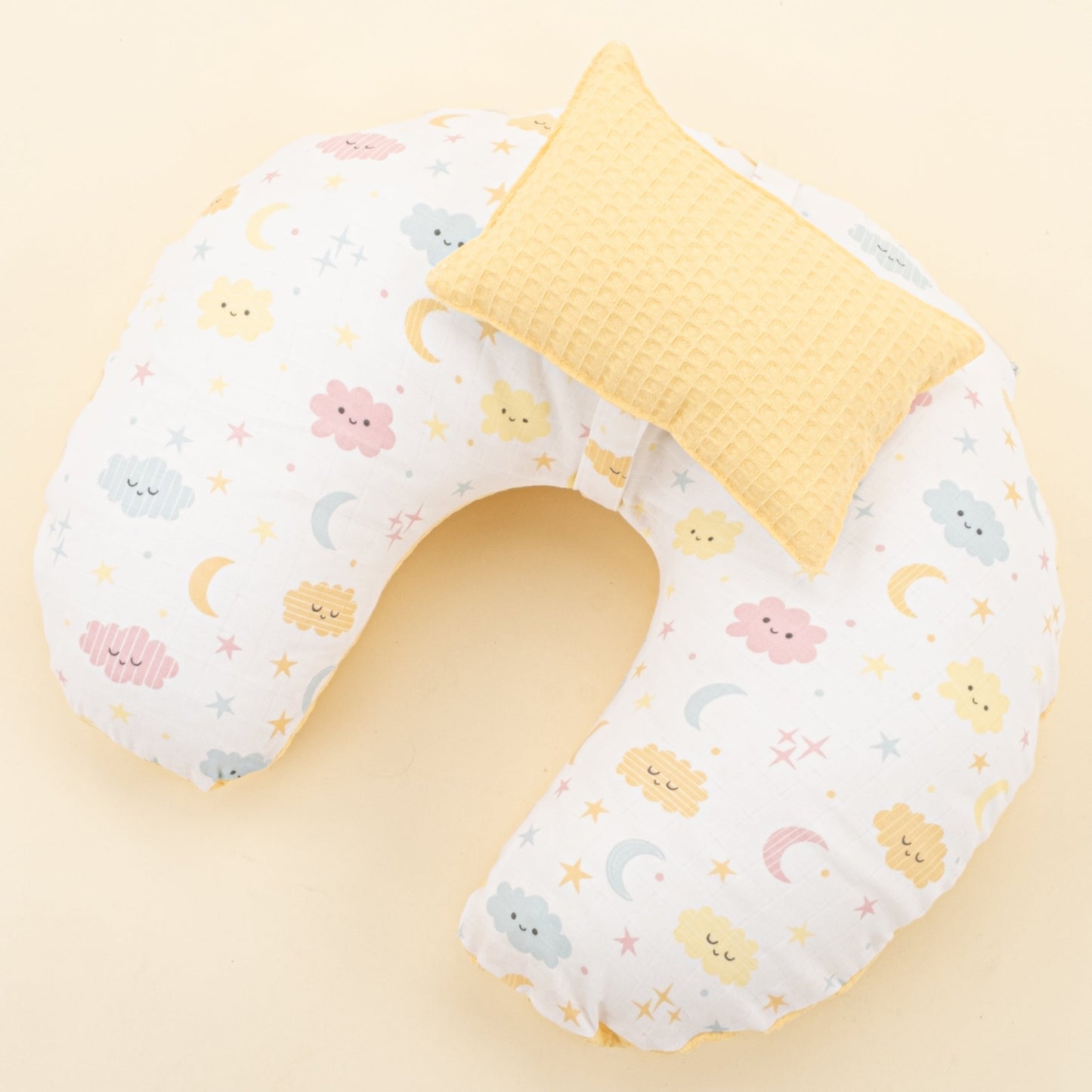 Double Sided Breastfeeding Pillow - Sarı Petek - Sarı Bulut