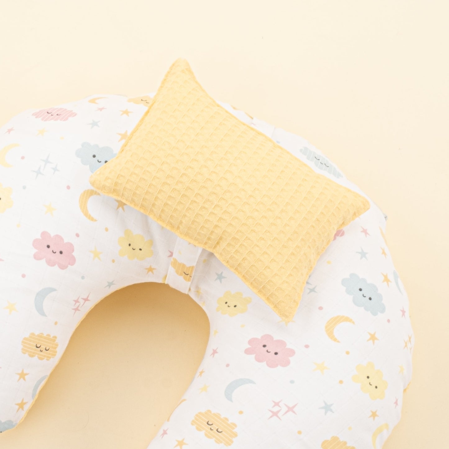 Double Sided Breastfeeding Pillow - Sarı Petek - Sarı Bulut