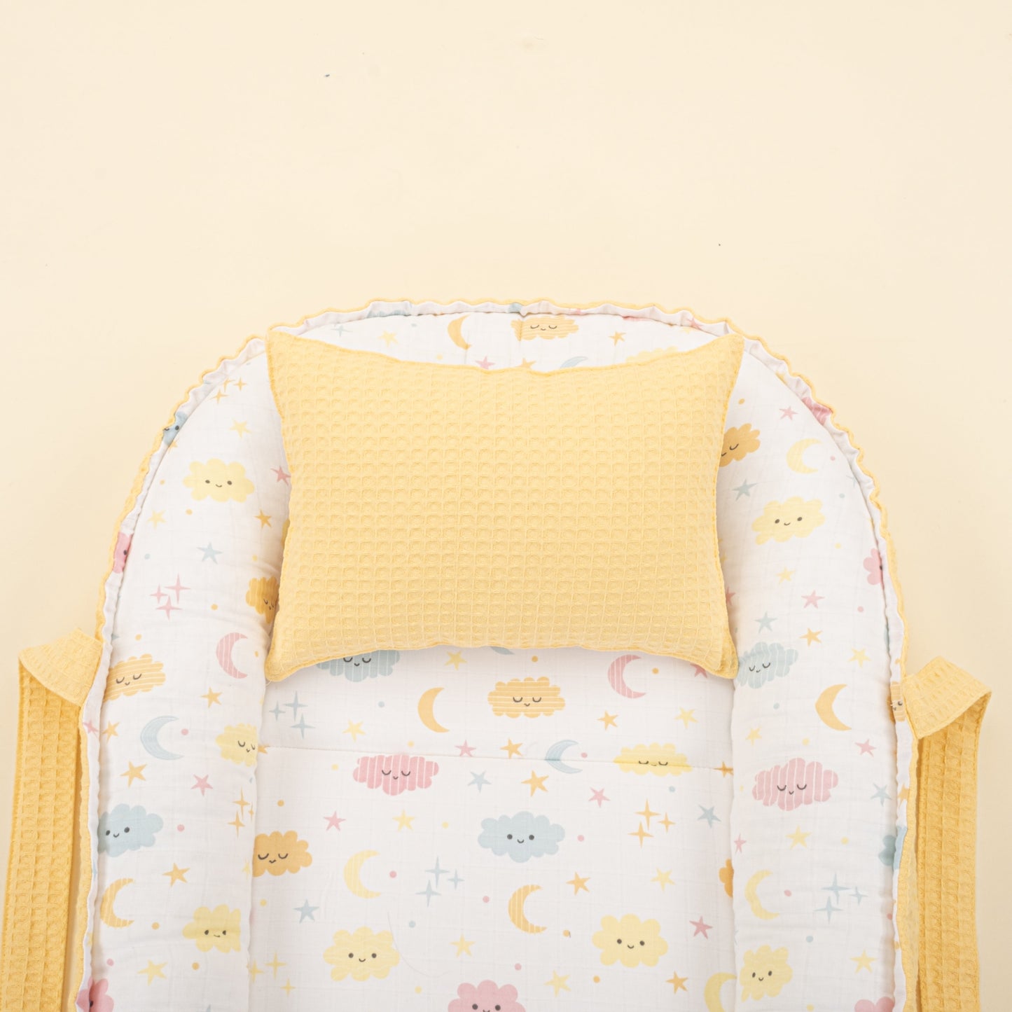 Babynest and Pillow - Çift Taraflı - Sarı Petek - Sarı Bulut