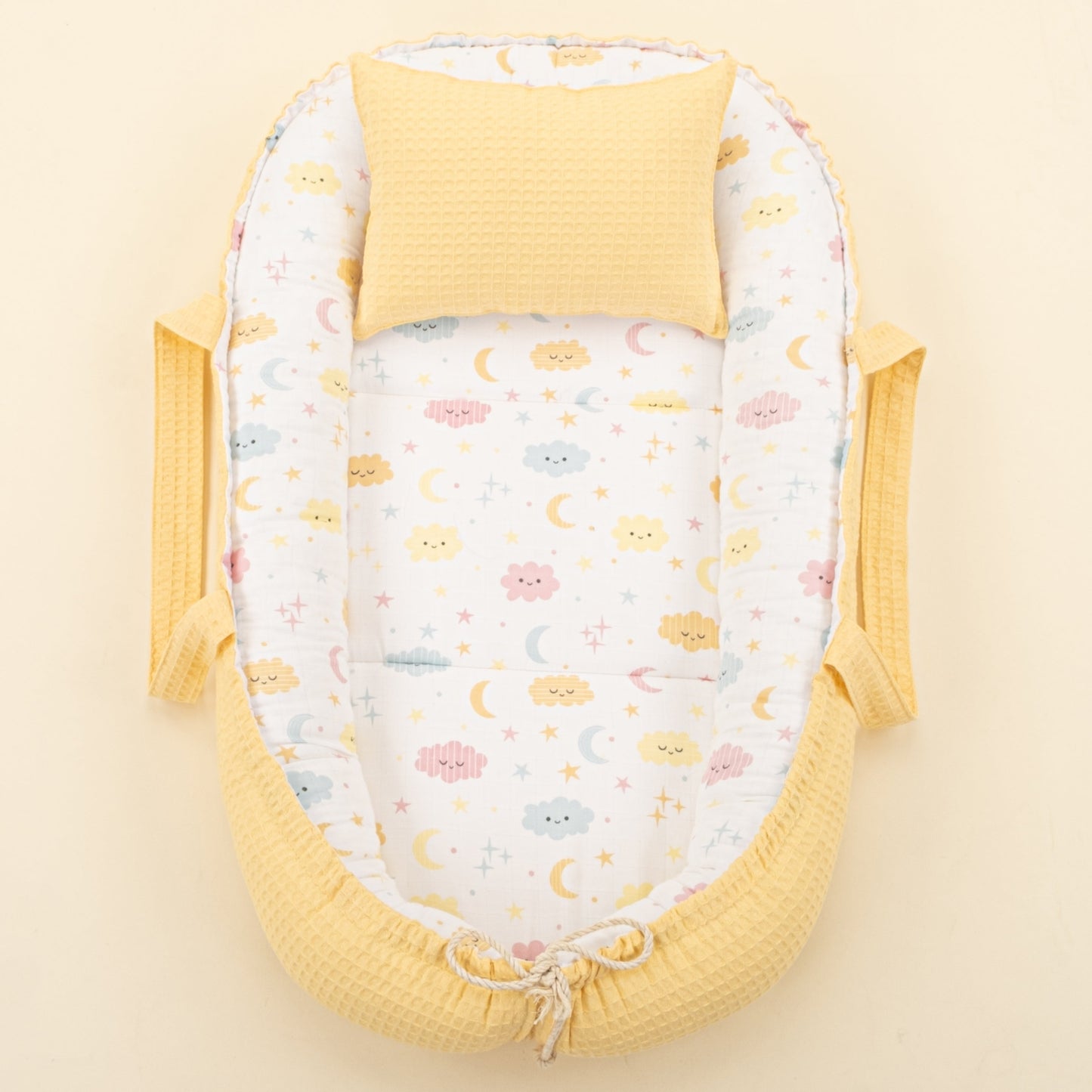 Babynest and Pillow - Çift Taraflı - Sarı Petek - Sarı Bulut