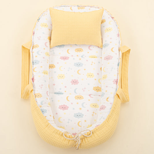 Babynest and Pillow - Çift Taraflı - Sarı Petek - Sarı Bulut