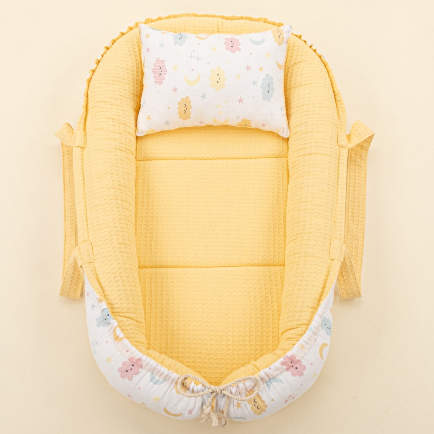 Babynest and Pillow - Çift Taraflı - Sarı Petek - Sarı Bulut