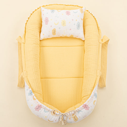 Babynest and Pillow - Çift Taraflı - Sarı Petek - Sarı Bulut