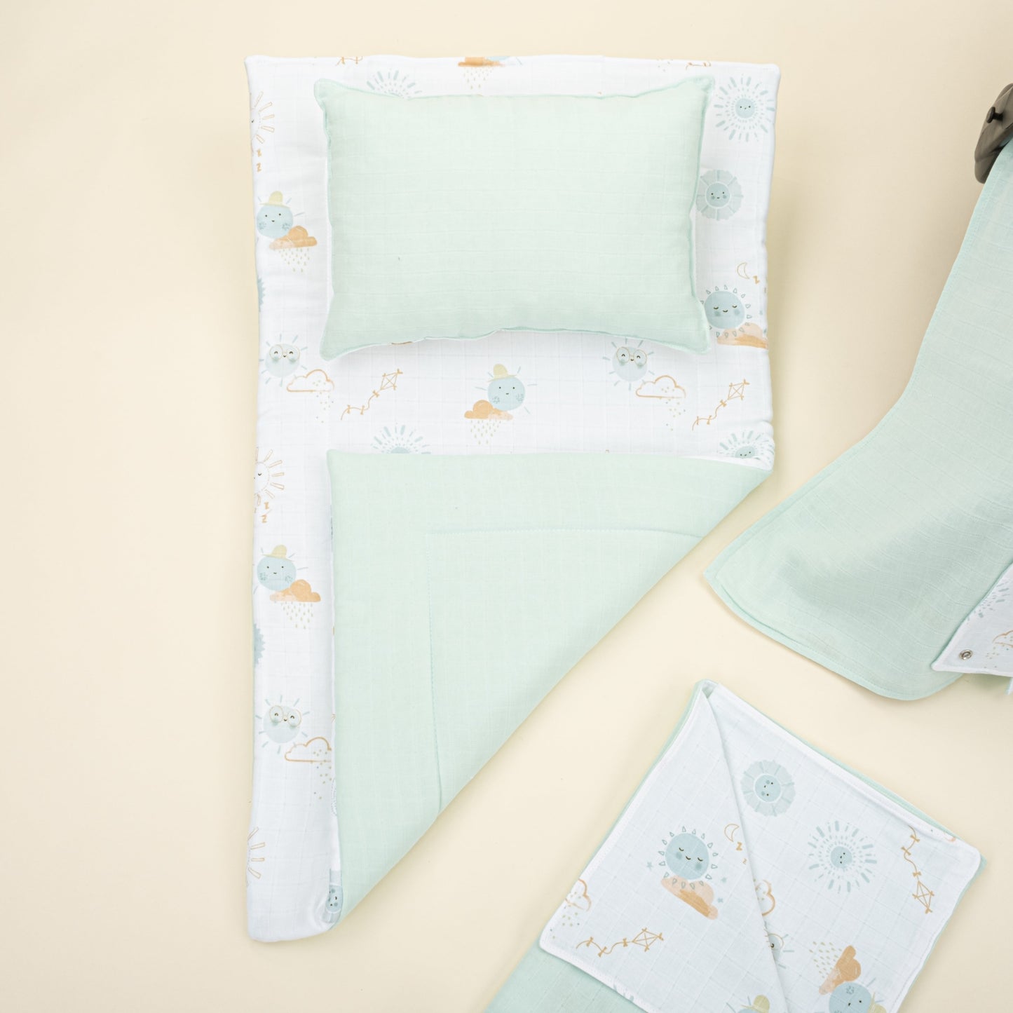 11 Piece - Newborn Sets - Double Sided - Seasonal - Su Yeşili Muslin - Su Yeşili Güneş