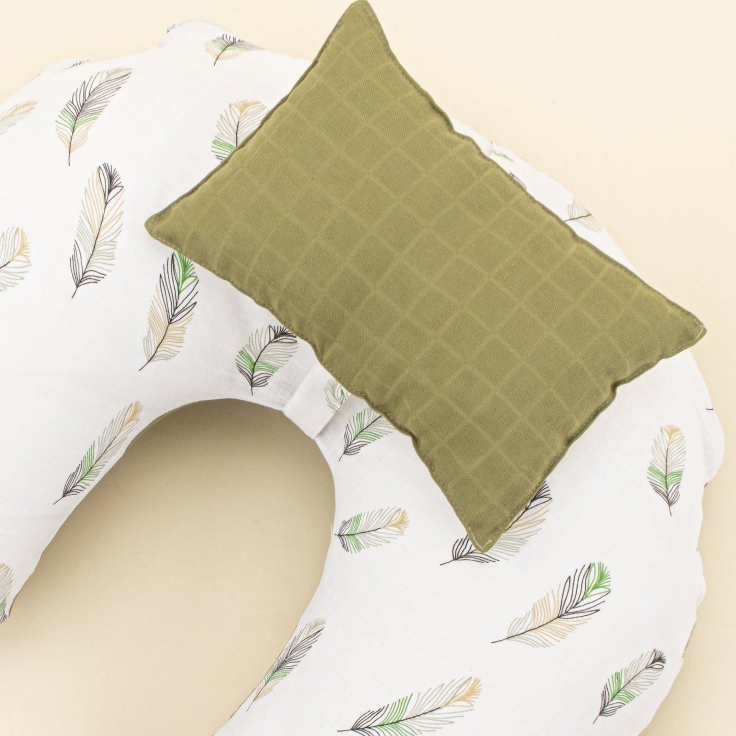 Double Sided Breastfeeding Pillow - Koyu Fıstık Yeşili Muslin - Yeşil Tüy