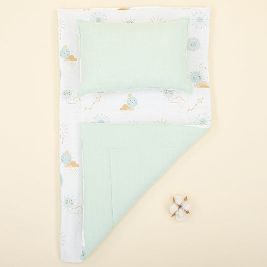 Double Sided Changing Pad and Pillow - Su Yeşili Muslin - Su Yeşili Güneş