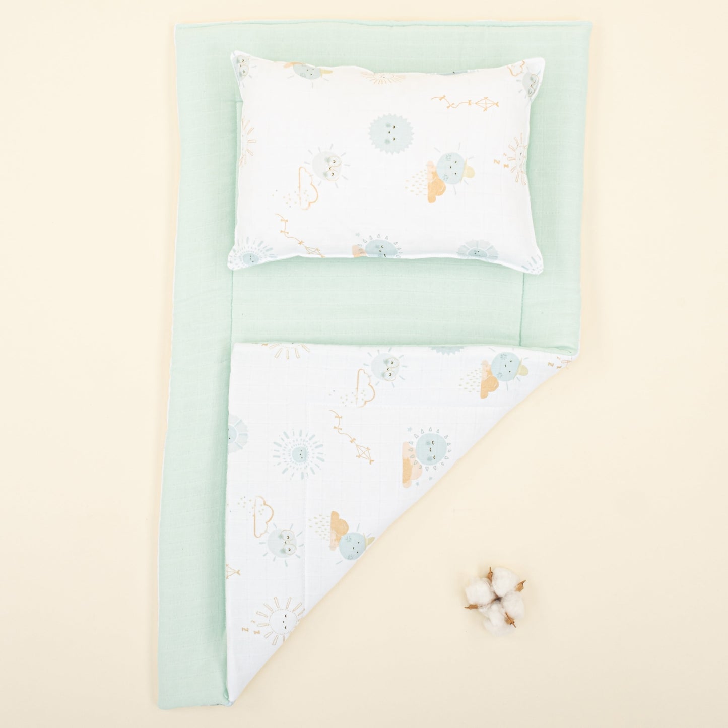 Double Sided Changing Pad and Pillow - Su Yeşili Muslin - Su Yeşili Güneş