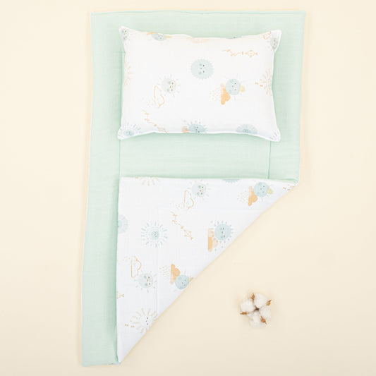 Double Sided Changing Pad and Pillow - Su Yeşili Muslin - Su Yeşili Güneş