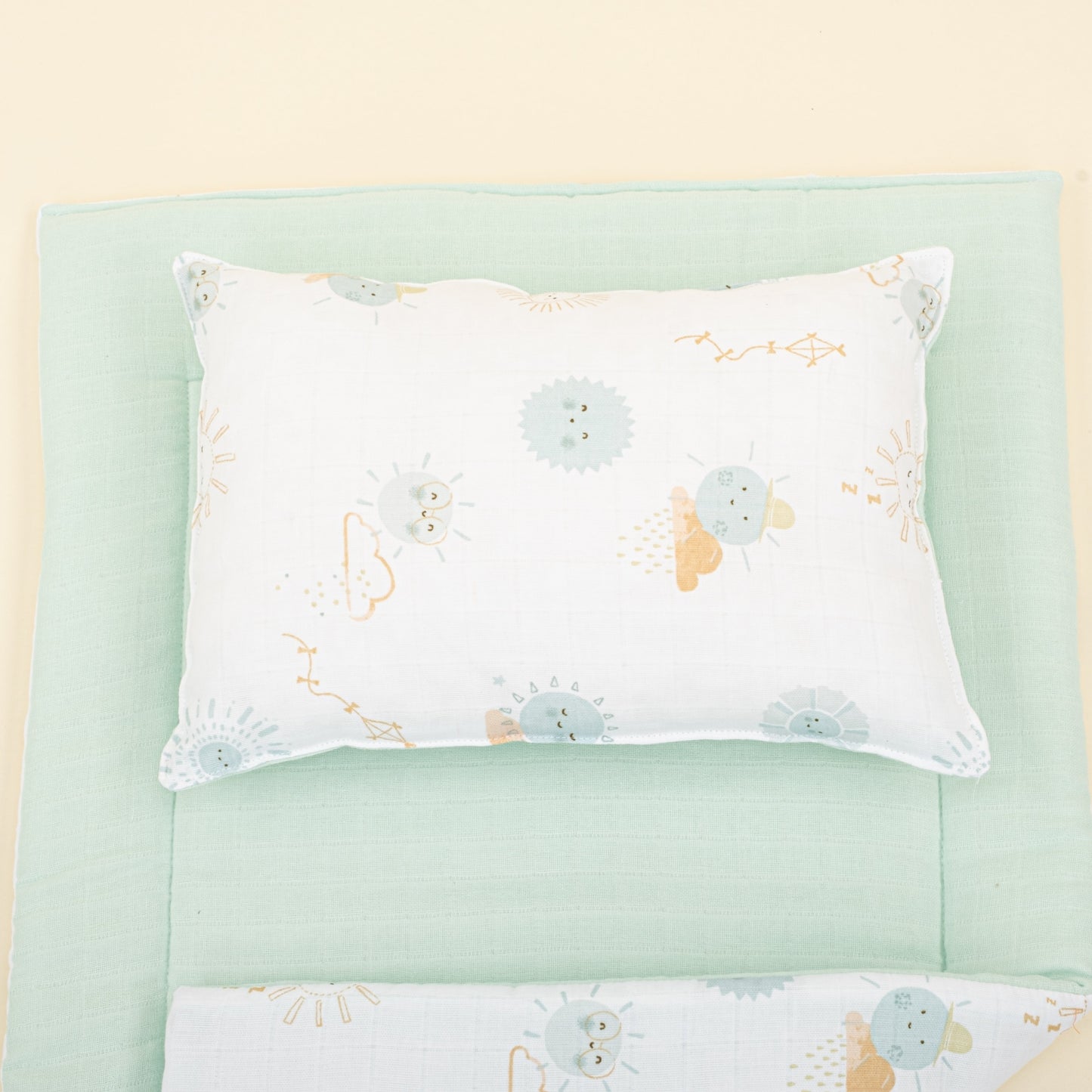 Double Sided Changing Pad and Pillow - Su Yeşili Muslin - Su Yeşili Güneş