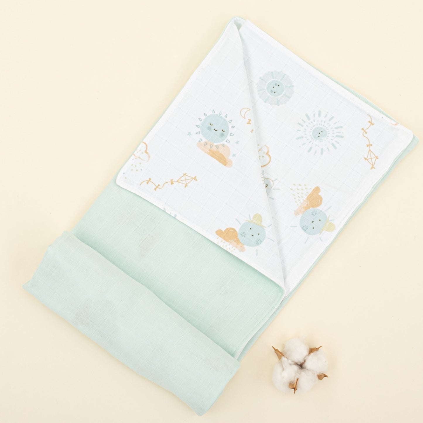 Double Side Muslin Cover - Su Yeşili Muslin - Su Yeşili Güneş