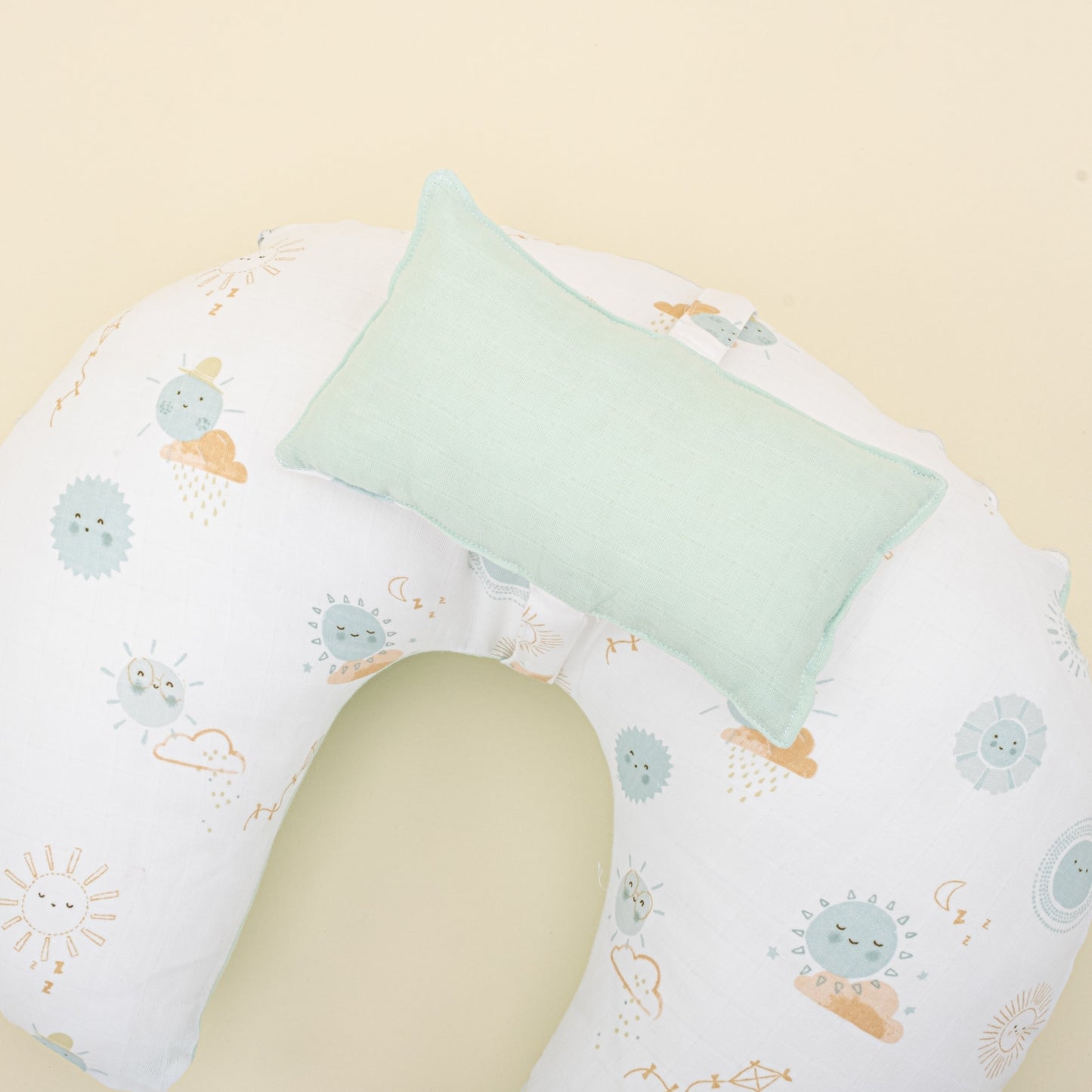 Double Sided Breastfeeding Pillow - Su Yeşili Muslin - Su Yeşili Güneş