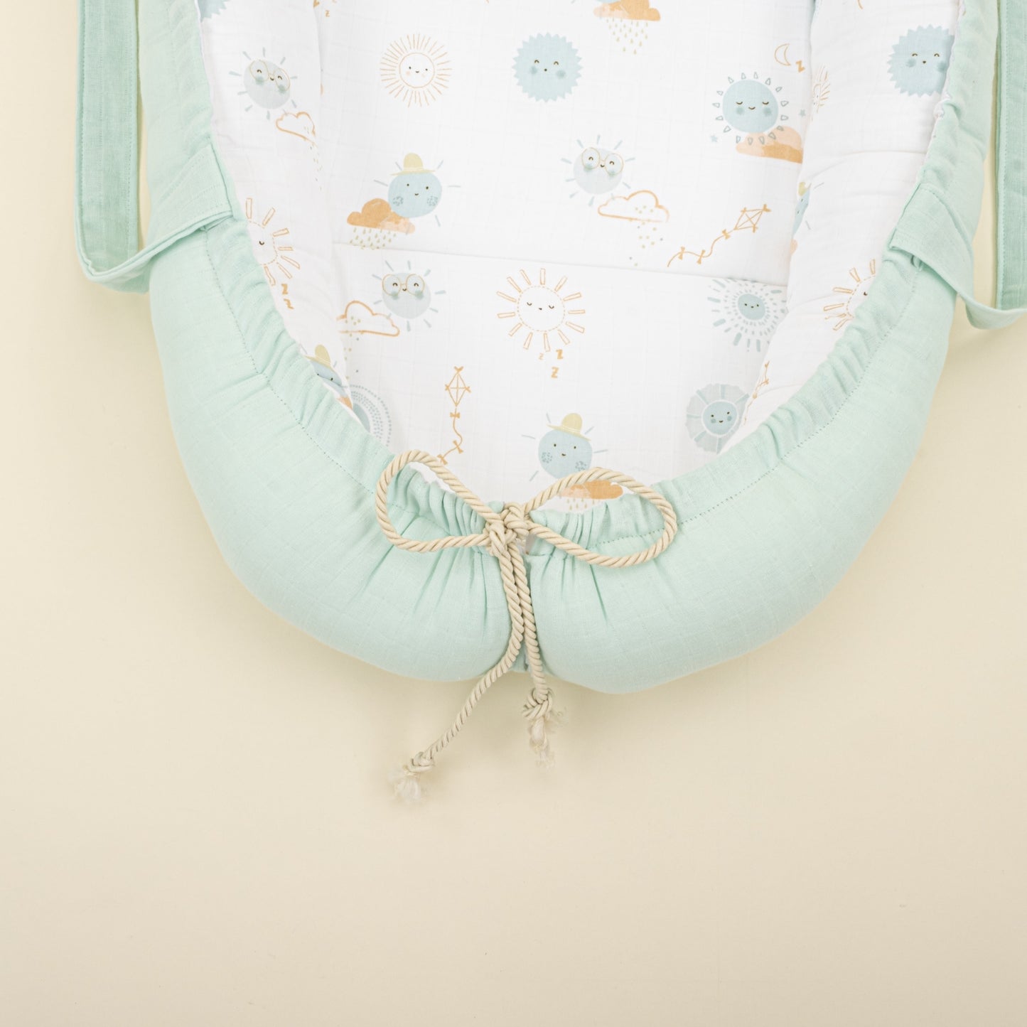 Babynest and Pillow - Çift Taraflı - Su Yeşili Muslin - Su Yeşili Güneş